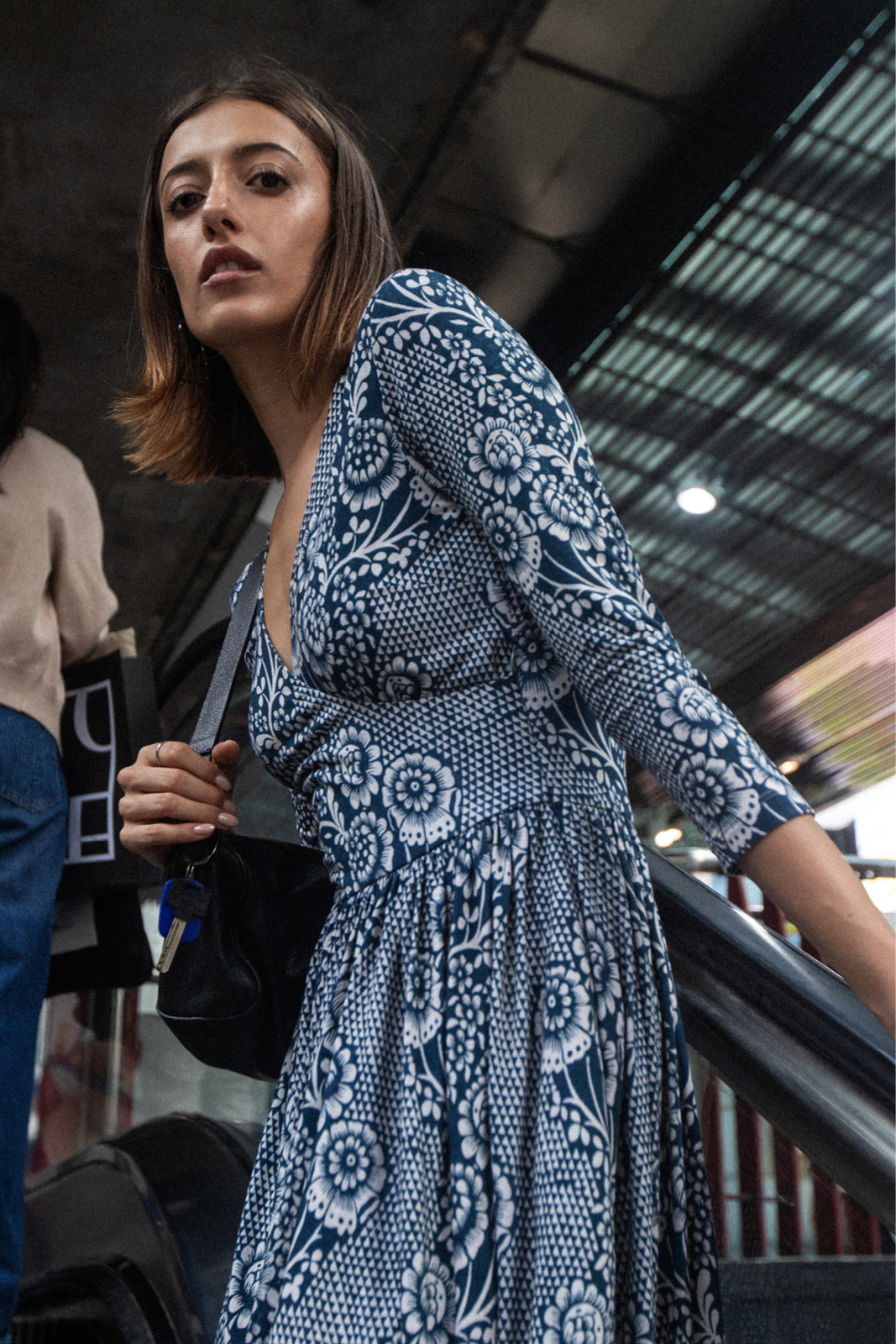 WRAP DRESS lacework on blue print WRAP DRESS lacework on blue print