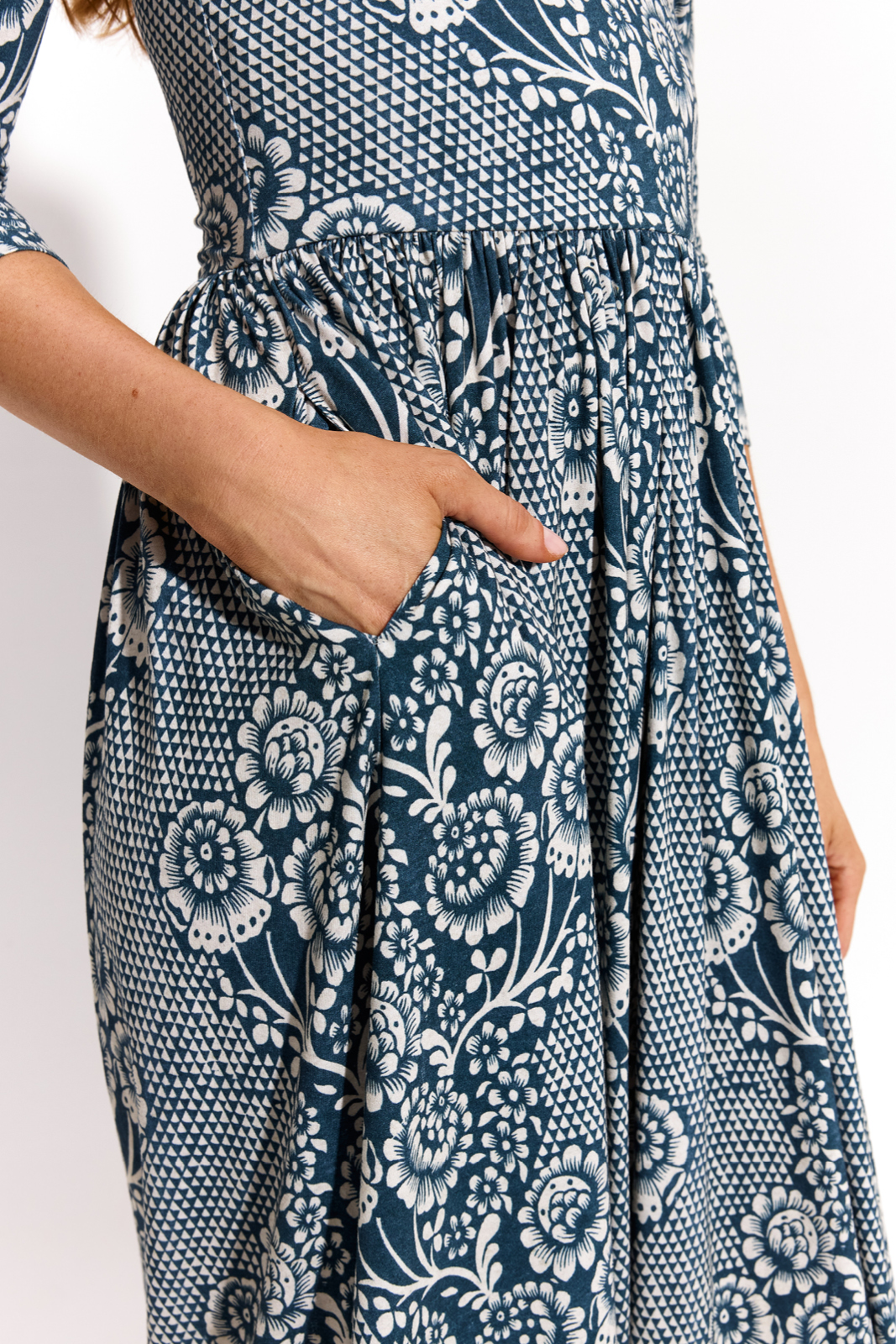 WRAP DRESS lacework on blue print WRAP DRESS lacework on blue print