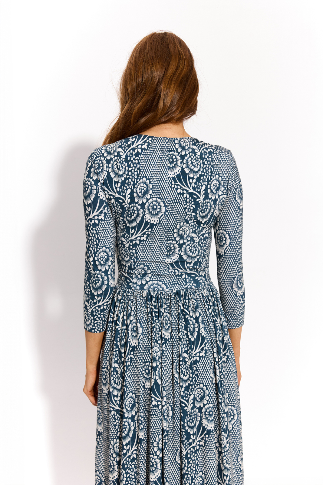 WRAP DRESS lacework on blue print WRAP DRESS lacework on blue print