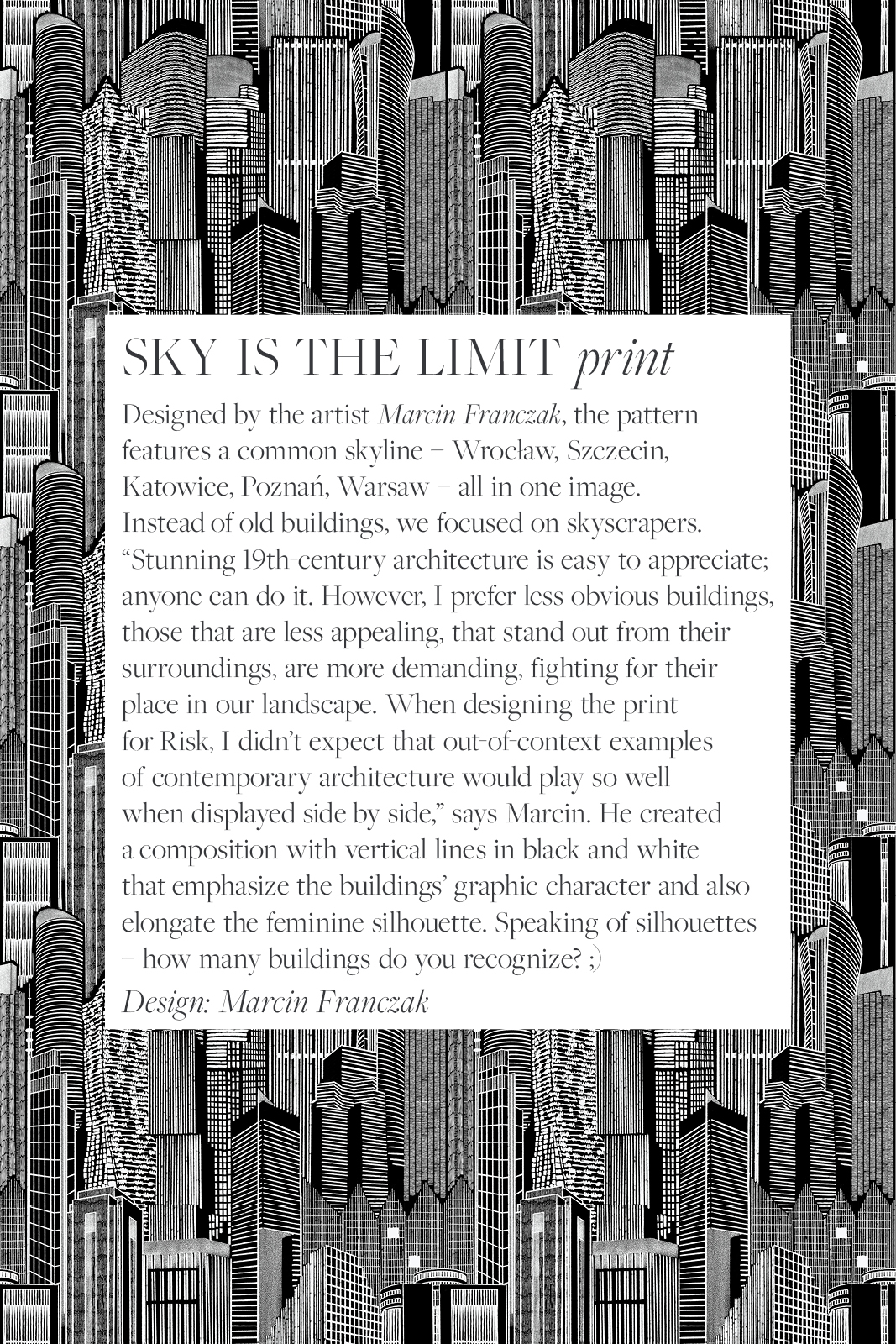 RISK AND THE CITY print sky is the limit RISK AND THE CITY print sky is the limit