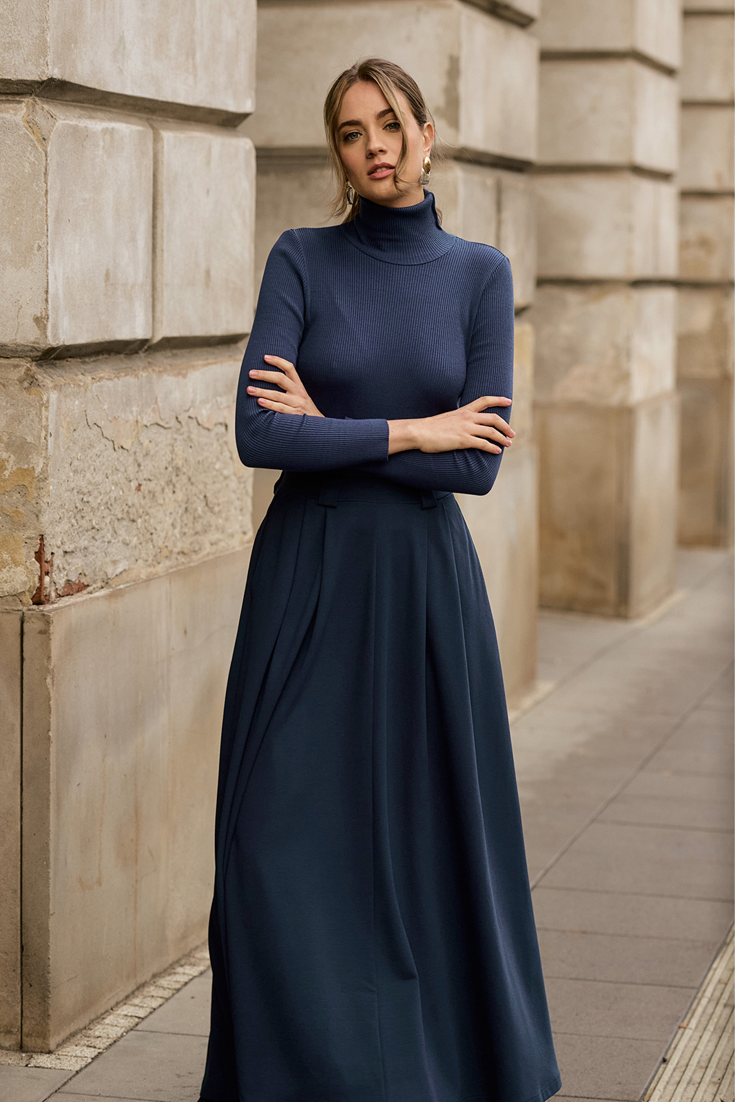 SPÓDNICA GARNITUROWA MAXI nocny granat