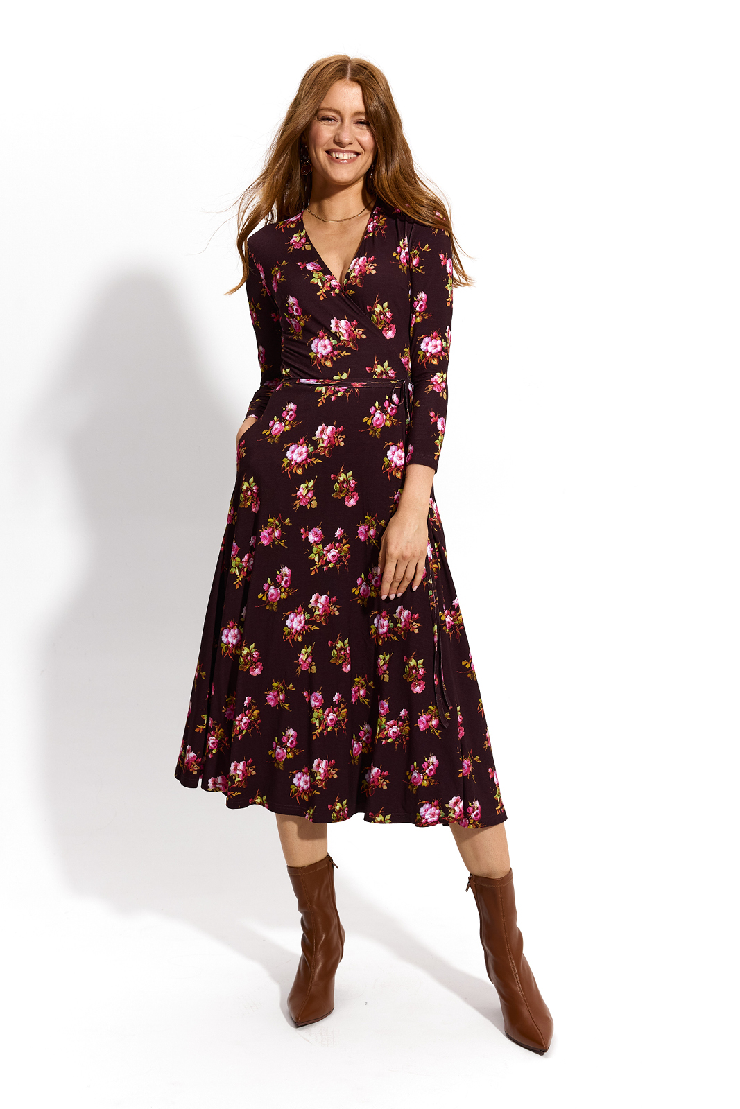 DREAMGIRL Z DŁUGIM RĘKAWEM print risk'n'roses brązowa