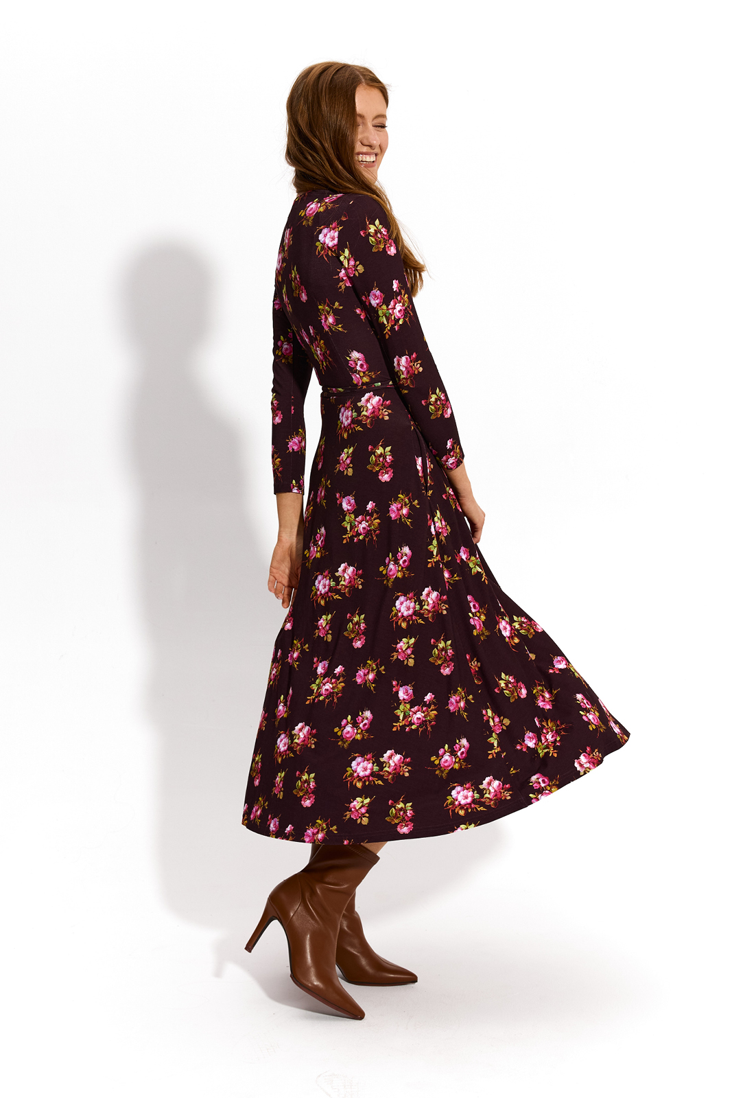 DREAMGIRL Z DŁUGIM RĘKAWEM print risk'n'roses brązowa