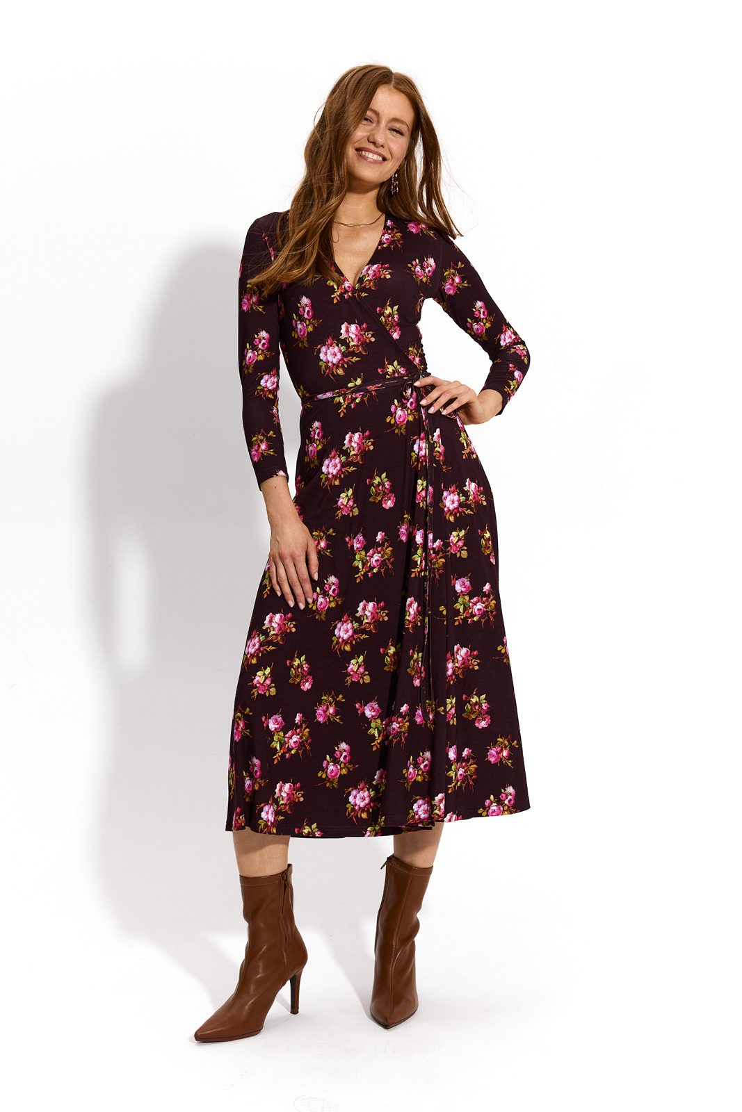 DREAMGIRL Z DŁUGIM RĘKAWEM print risk'n'roses brązowa