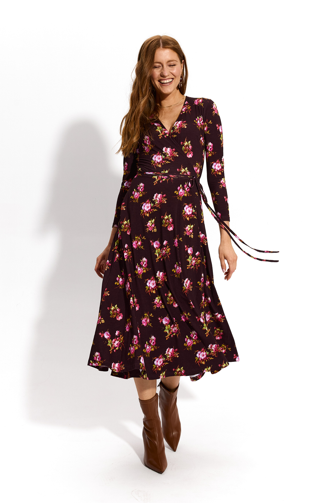 DREAMGIRL Z DŁUGIM RĘKAWEM print risk'n'roses brązowa