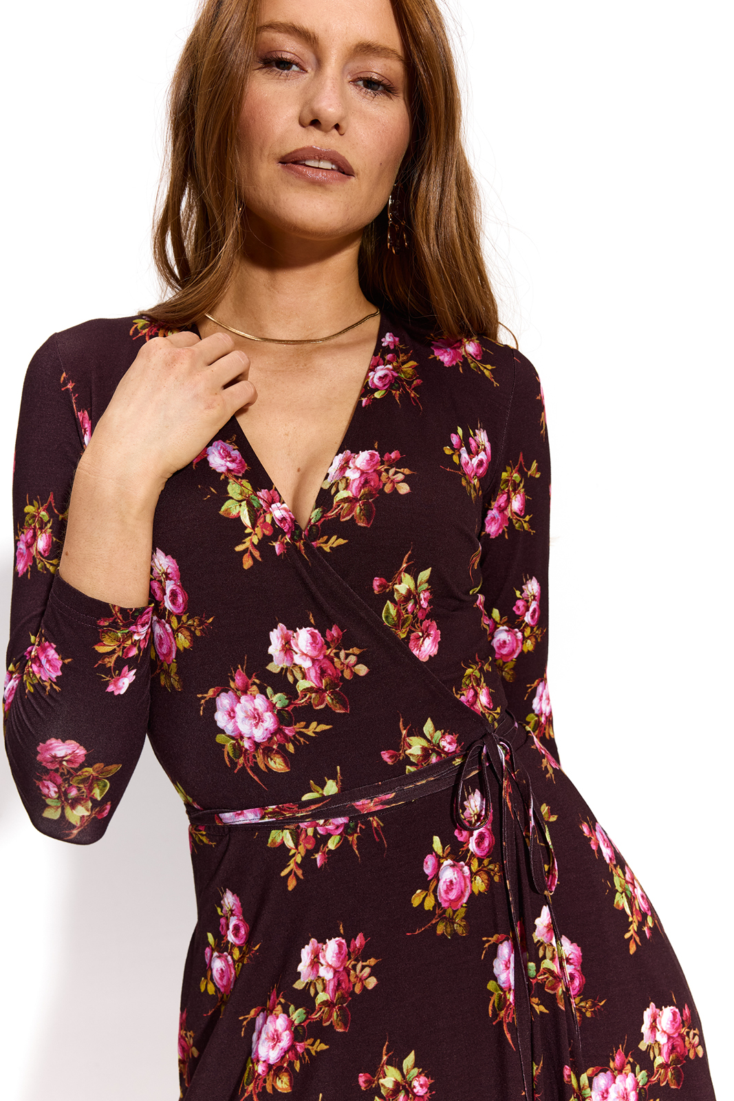 DREAMGIRL Z DŁUGIM RĘKAWEM print risk'n'roses brązowa