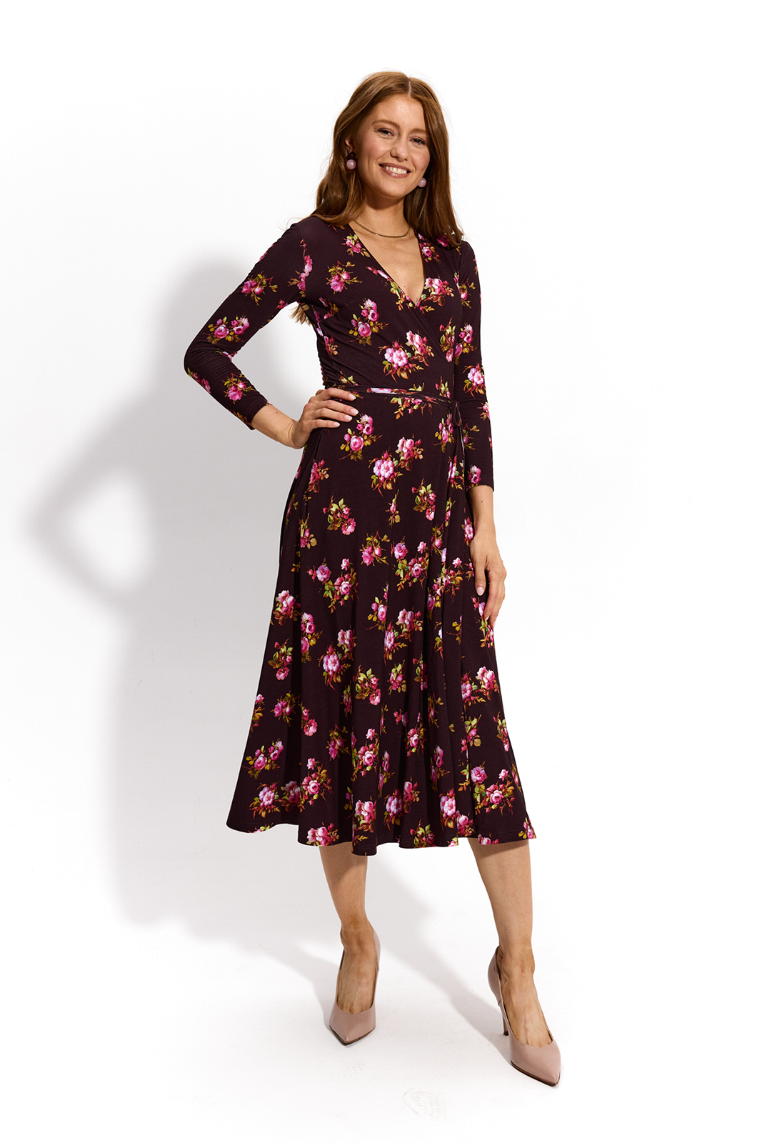 DREAMGIRL Z DŁUGIM RĘKAWEM print risk'n'roses brązowa