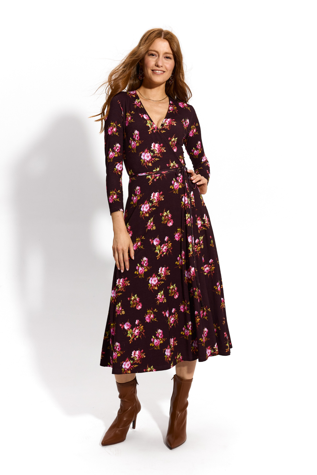 DREAMGIRL Z DŁUGIM RĘKAWEM print risk'n'roses brązowa