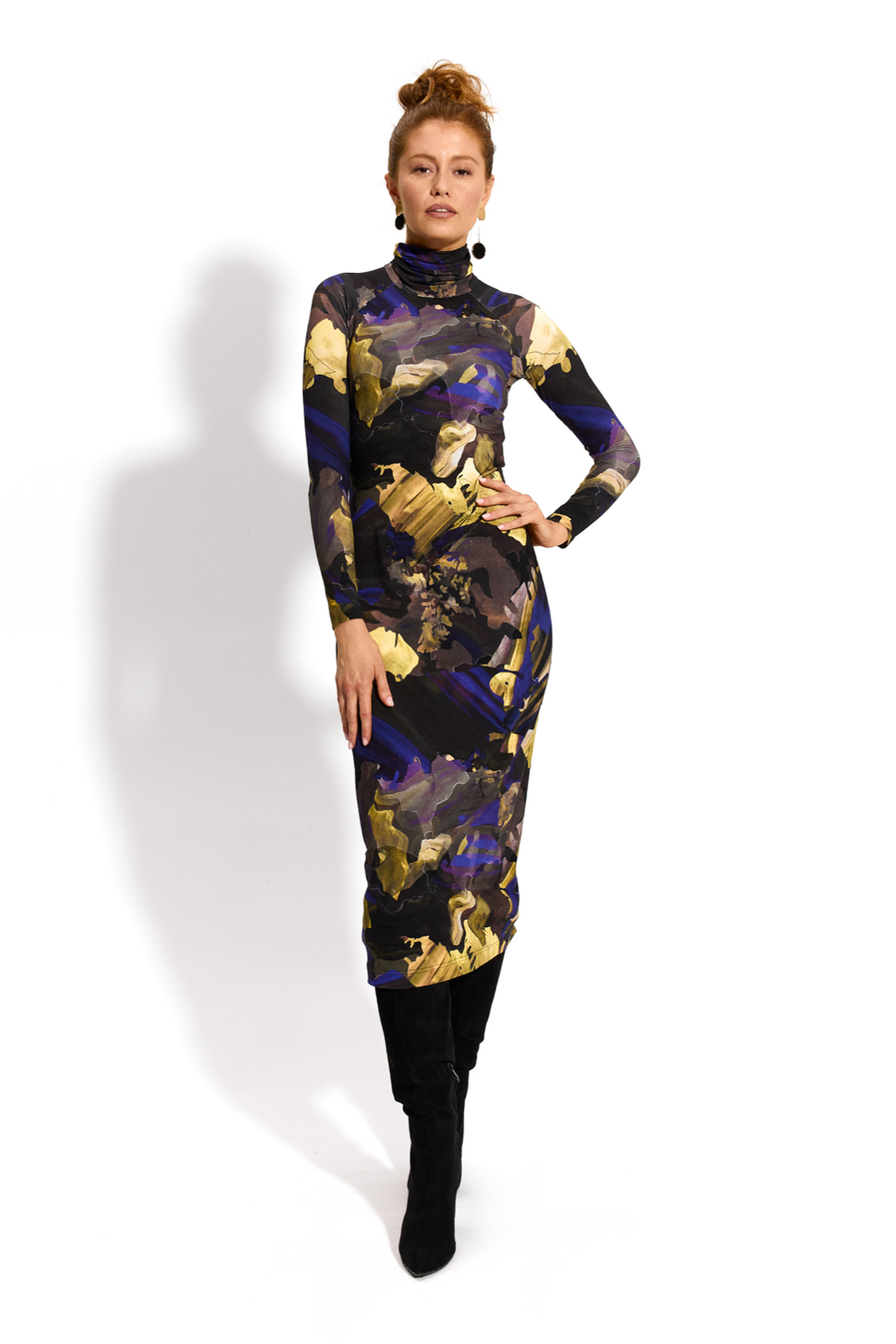 SKINCITY TURTLENECK MAXI gold dreamworld print