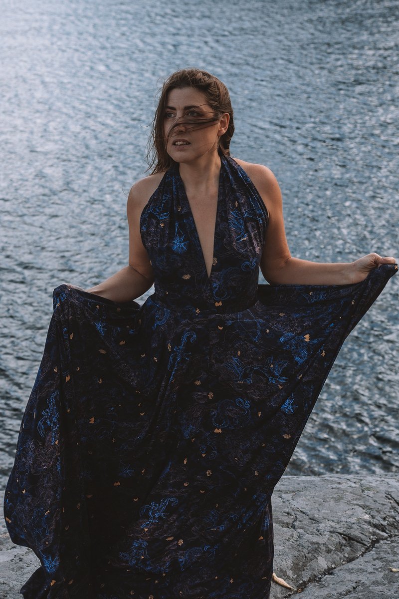INFINITY DRESS MAXI print wish you luck night blue